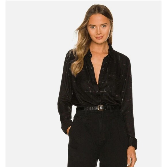 RAILS Hunter Button Up Shirt Ebony Tinsel Metallic Long Sleeves Women's L - Picture 1 of 11